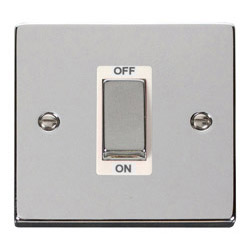 Deco 1 Gang 45 Amp DP Cooker Switch Polished Chrome White Insert