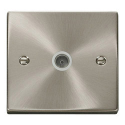 Deco 1 Gang Single Coaxial Socket Outlet Satin Chrome White Insert