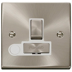 Deco 13A Switched Fused Connection Plate Satin Chrome White Insert