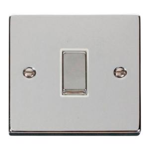 Deco 10 Amp Single Plate Light Switch Polished Chrome White Insert