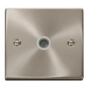 Deco 1 Gang Single Coaxial Socket Outlet Satin Chrome White Insert