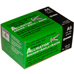 100 x A6 (6mm) ALLIGATOR Universal Wall Anchors. (un-flanged head)