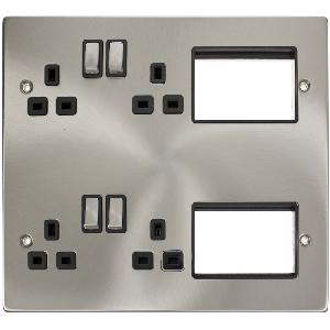 Click 4 x Sw Socket + 6 x NM Module Aperture Satin Chrome Black Insert