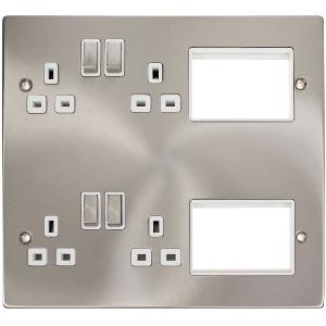 Click 4 x Sw Socket + 6 X NM Module Aperture Satin Chrome White Insert