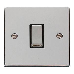 Deco 10 Amp Single Plate Light Switch Polished Chrome Black Insert