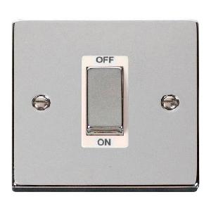 Deco 1 Gang 45 Amp DP Cooker Switch Polished Chrome White Insert