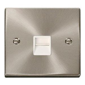 Deco Single Telephone Master Outlet Socket Satin Chrome White Insert