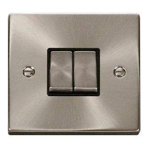 Deco 10 Amp  Double Plate/Ingot Switch Satin Chrome Black Insert