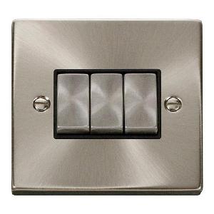 Deco 10 Amp Triple Plate/Ingot Switch Satin Chrome Black Insert