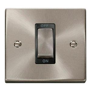 Deco 1 Gang 45 Amp DP Cooker Switch Satin Chrome Black Insert