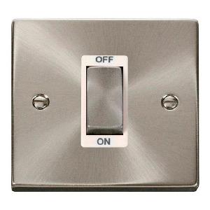 Deco 1 Gang 45 Amp DP Cooker Switch Satin Chrome White Insert